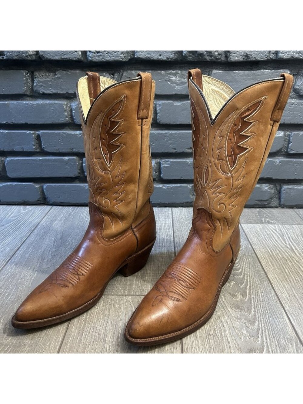 Acme Vintage Leather Inlay Western Cowboy Boots Mens 11 D